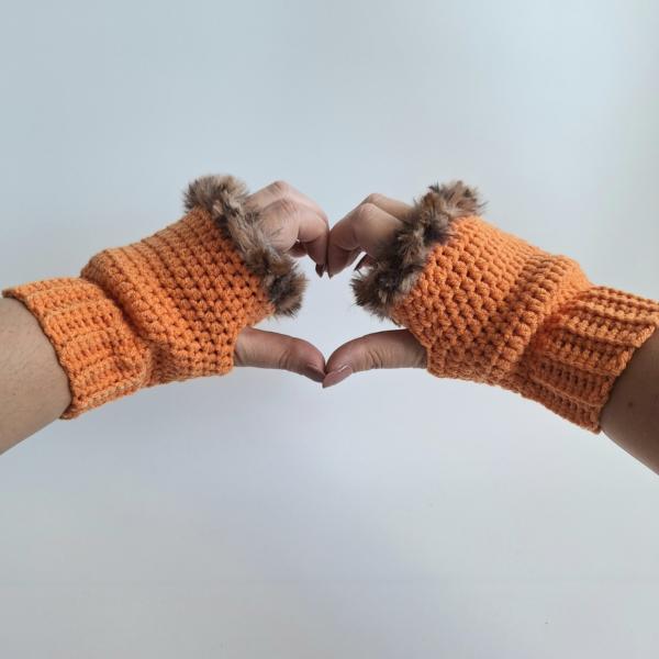 Gehaakte handschoenen - gehaakte vingerloze handschoenen | Oranje en bruin