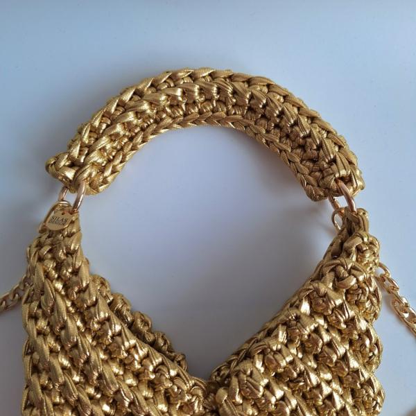 Gehaakte crossbody tas 'Metallic goud'