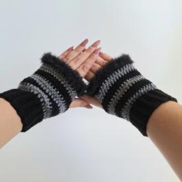 Gehaakte handschoenen - gehaakte vingerloze handschoenen | Zwart en donkergrijs