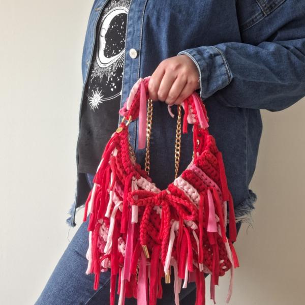 Gehaakte crossbody tas | Rood en roze