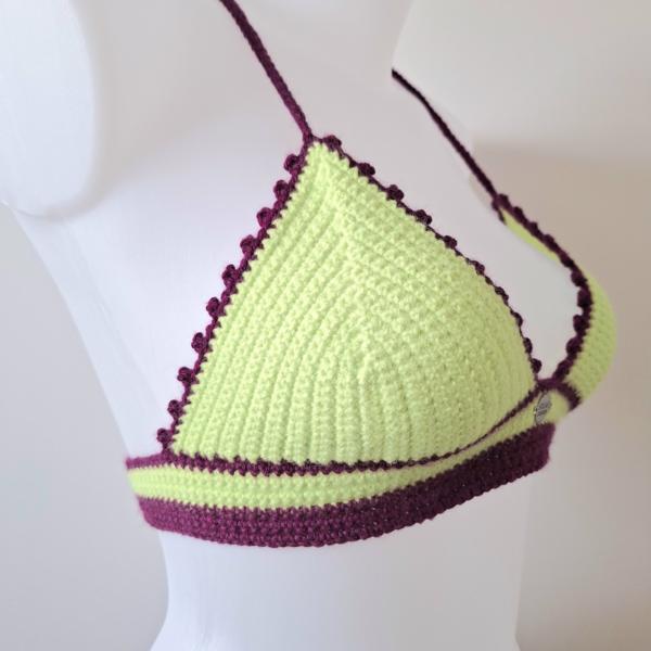 Gehaakt topje | Limegroen en aubergine paars