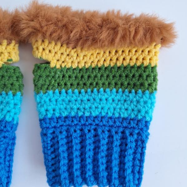 Gehaakte handschoenen - gehaakte vingerloze handschoenen | Blauw, turquoise, groen, geel en bruin