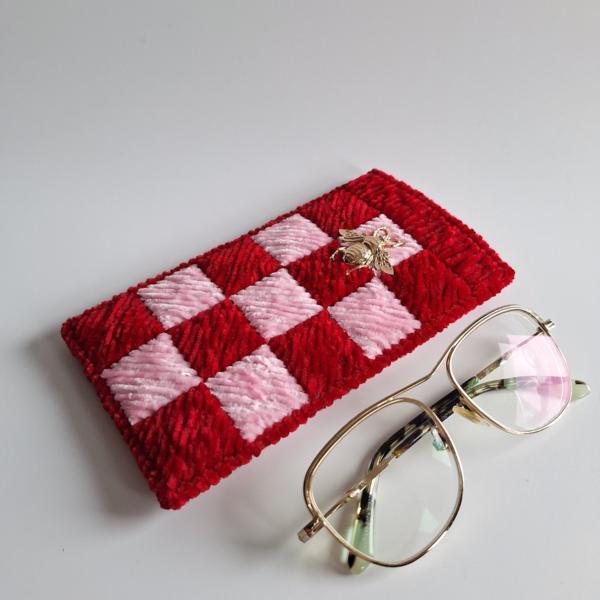 Geweven brillenkoker | Rood en roze