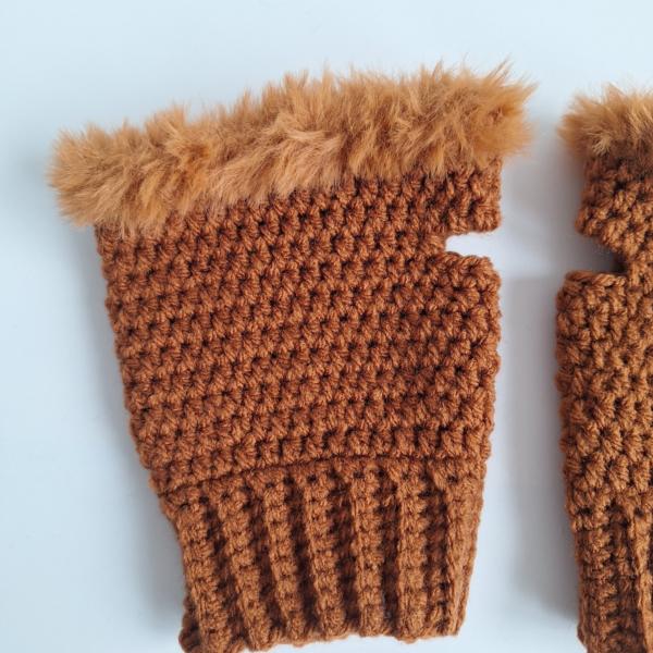 Gehaakte handschoenen - gehaakte vingerloze handschoenen | Bruin