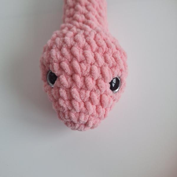 Gehaakte knuffel slang | Lichtroze, zwart en wit