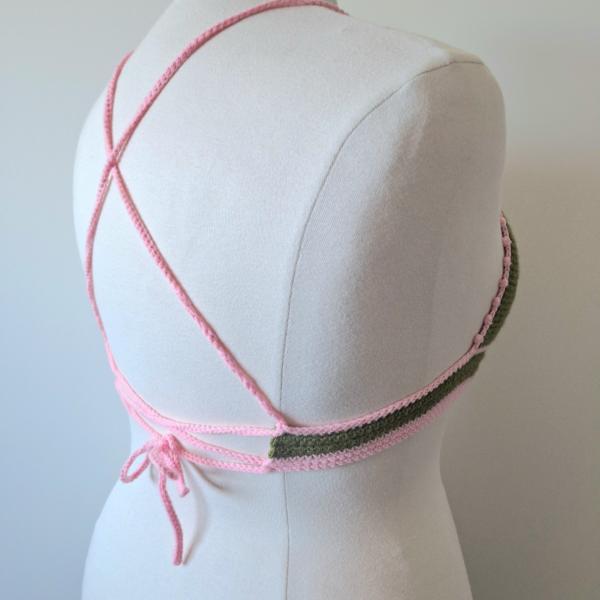 Gehaakt topje | Donkergroen en lichtroze