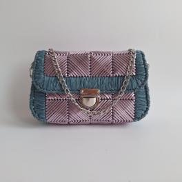 Geweven crossbody tas | Metallic paars en denimblauw