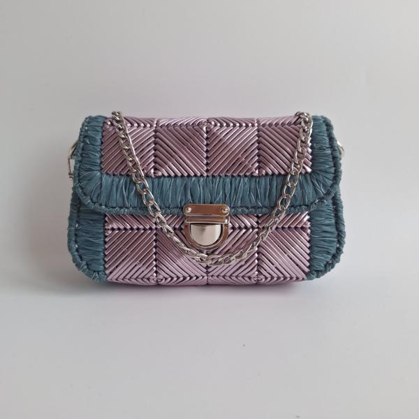 Geweven crossbody tas | Metallic paars en denimblauw