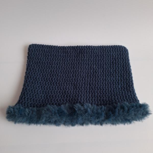 Gehaakte muts met imitatiebont | Denim Blauw