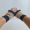 Thumbnail for Gehaakte handschoenen - gehaakte vingerloze handschoenen | Beige en denimblauw