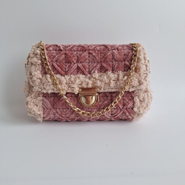 Geweven crossbody tas | Mauve en beige