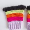 Thumbnail for Gehaakte handschoenen - gehaakte vingerloze handschoenen | Lila, knalroze, oranje, limoengroen en zwart