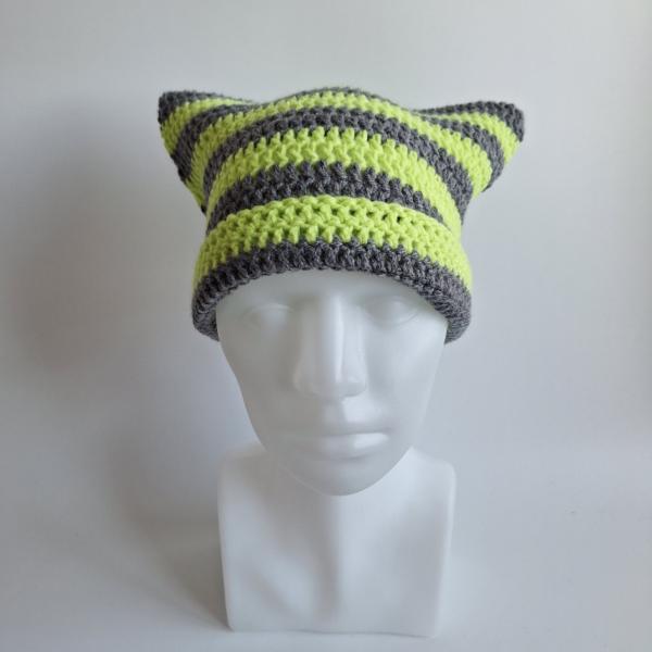 Gehaakte muts | Limoengroen en grijs