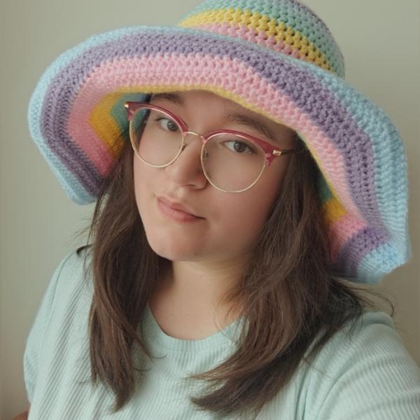 Gehaakte zonnehoed | Pastel regenboog