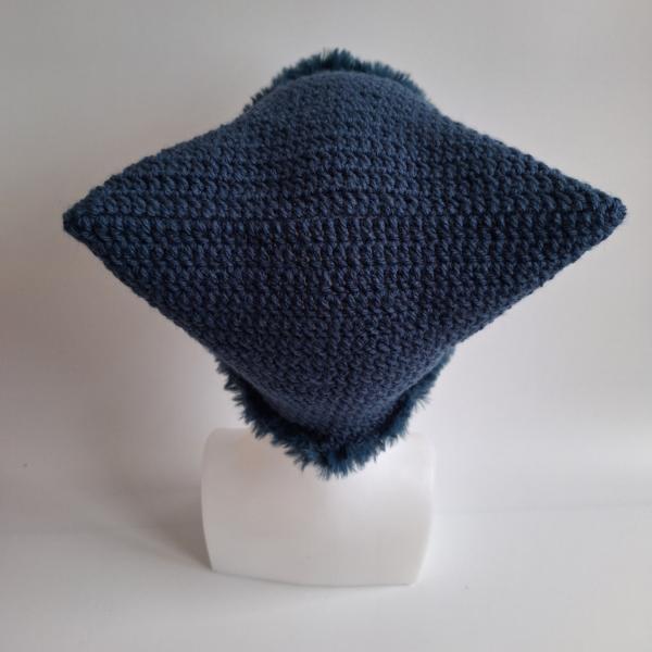 Gehaakte muts met imitatiebont | Denim Blauw