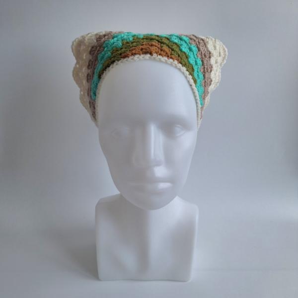 Gehaakte bandana 'Crème, beige en turquoise'