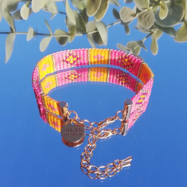 Geweven kralen armband | Geel en roze glas-in-lood