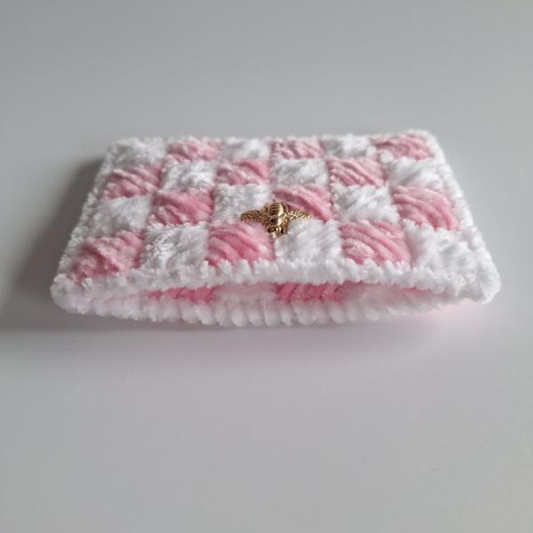 geweven pasjeshouder | Wit en lichtroze
