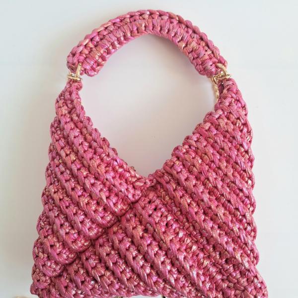 Gehaakte crossbody tas | Roze iriserend