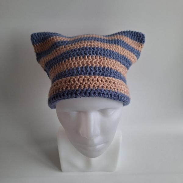 Gehaakte muts | Denimblauw en oudroze