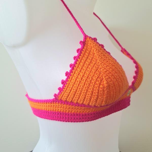 Gehaakt topje | Oranje en knalroze