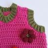 Thumbnail for Gehaakt baby vestje | Fuchsia en donkergroen met gele, wijnrode en knalrode bloemen