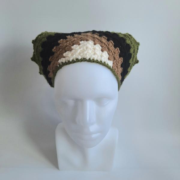 Gehaakte bandana | Crème, lichtbruin, zwart en donkergroen