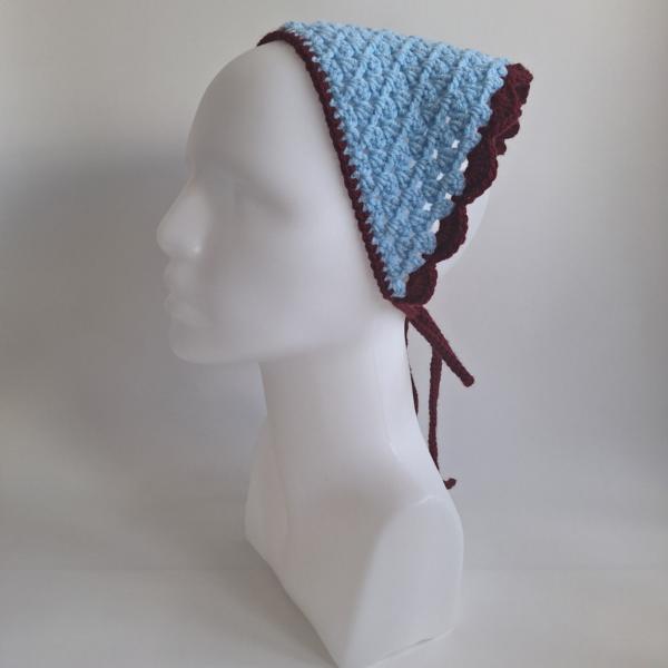 Gehaakte bandana | Lichtblauw en wijnrood