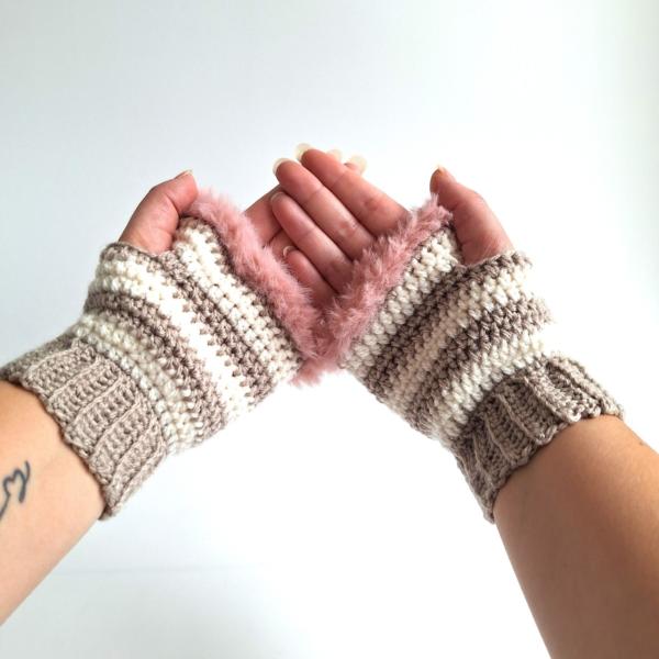 Gehaakte handschoenen - gehaakte vingerloze handschoenen | Beige, crème en poeder roze