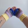 Thumbnail for Gehaakte handschoenen - gehaakte vingerloze handschoenen | Geel, lila, taupe, denimblauw en kobaltblauw