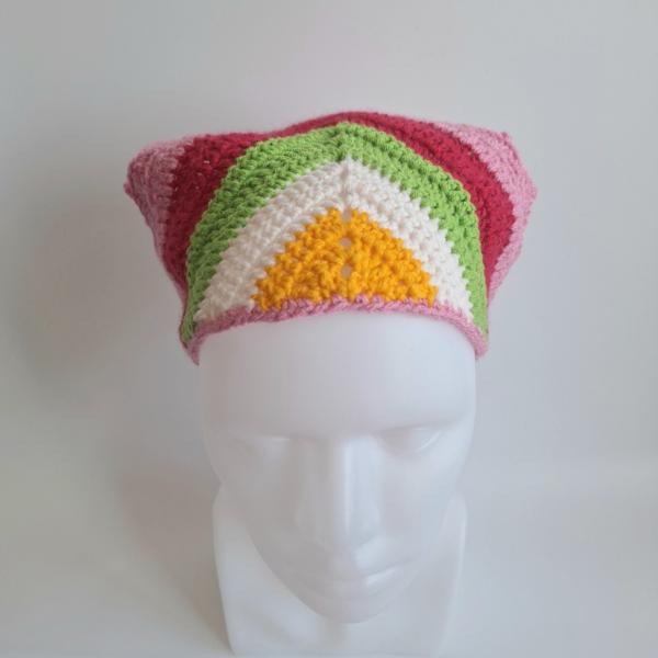 Gehaakte bandana | Geel, crème, groen, fuchsia en lichtroze