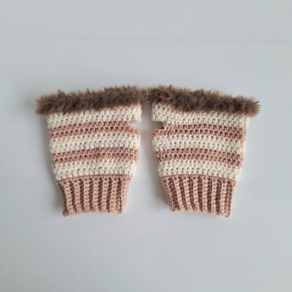 Gehaakte handschoenen - gehaakte vingerloze handschoenen | Poeder roze, crème en bruin