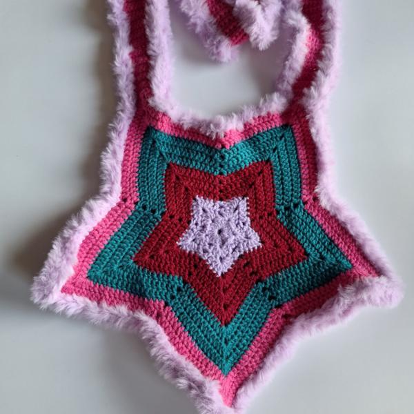 Gehaakte tas | Lila, wijnrood, petrol en fuchsia ster