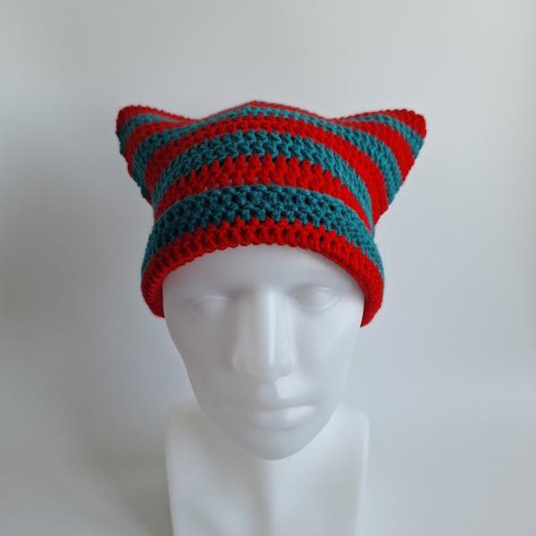 Gehaakte muts | Rood en petrol