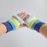 Thumbnail for Gehaakte handschoenen - gehaakte vingerloze handschoenen | Donkerblauw, blauw, limoengroen, geel en mintgroen