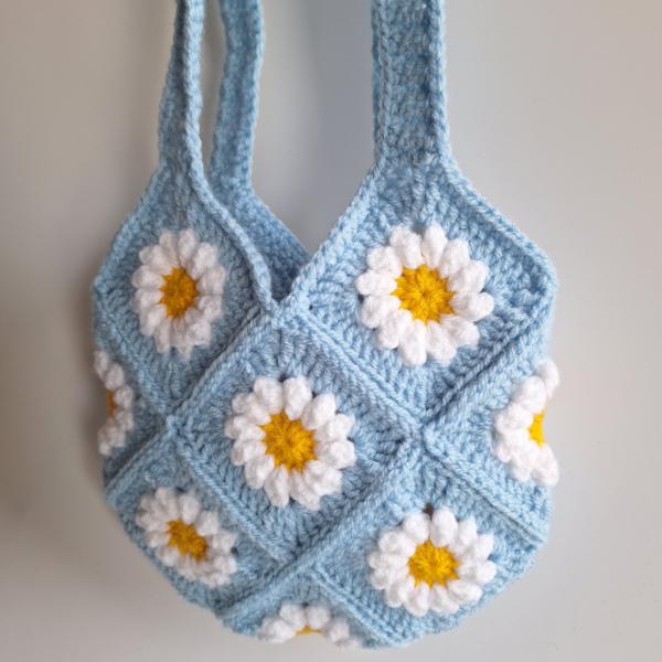 Gehaakte tas | Blauwe madeliefjes