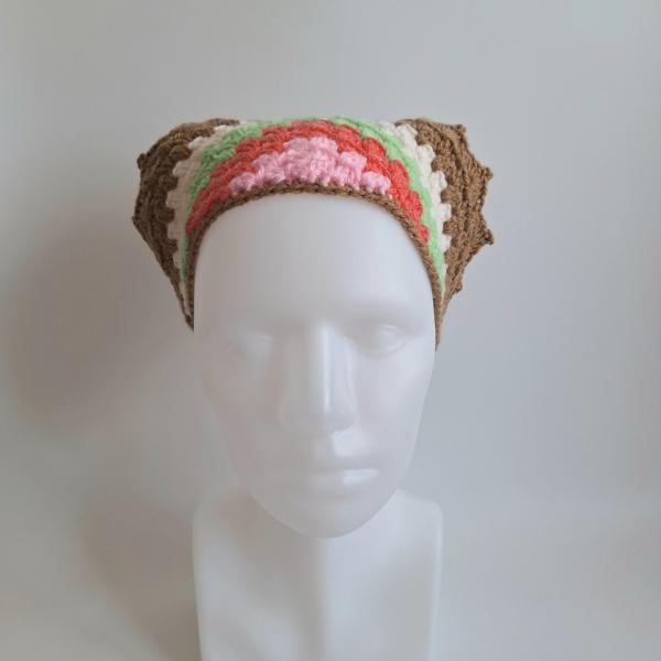 Gehaakte bandana | Lichtroze, koraaloranje, lichtgroen, crème en lichtbruin