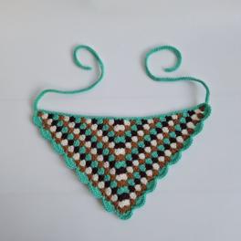 Gehaakte bandana | Turquoise, karamelbruin, crème en donkerbruin