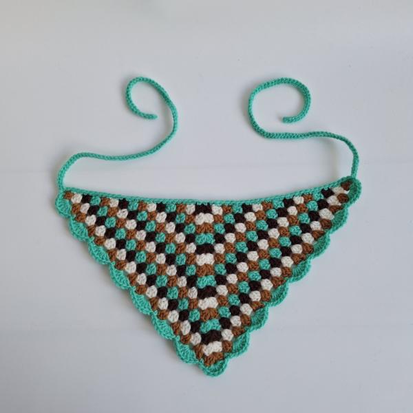 Gehaakte bandana | Turquoise, karamelbruin, crème en donkerbruin