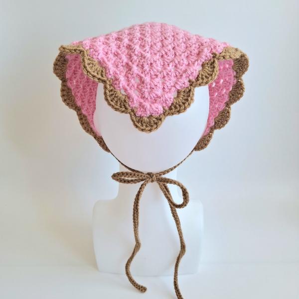 Gehaakte bandana | Lichtroze en lichtbruin