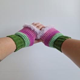 Gehaakte handschoenen - gehaakte vingerloze handschoenen | Groen, mintgroen, lavendel, Barbie roze en lila