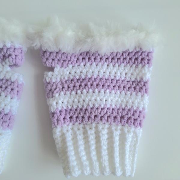 Gehaakte handschoenen - gehaakte vingerloze handschoenen | Wit en lila