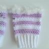Thumbnail for Gehaakte handschoenen - gehaakte vingerloze handschoenen | Wit en lila