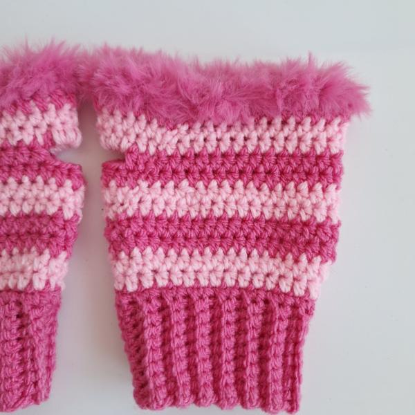 Gehaakte handschoenen - gehaakte vingerloze handschoenen | Knalroze en lichtroze
