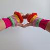 Thumbnail for Gehaakte handschoenen - gehaakte vingerloze handschoenen | Knalroze, mintgroen, lichtroze, geel en rood