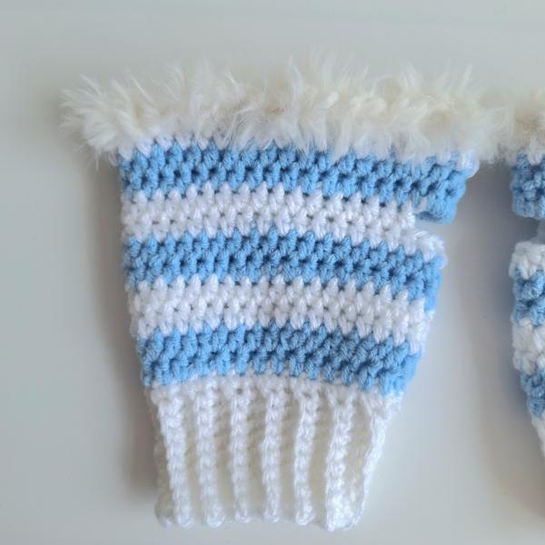 Gehaakte handschoenen - gehaakte vingerloze handschoenen | Wit en lichtblauw