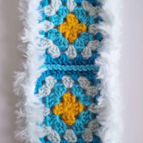 Gehaakte tas | Turquoise met lichtblauw imitatiebont