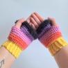 Thumbnail for Gehaakte handschoenen - gehaakte vingerloze handschoenen | Geel, koraaloranje, lavendel, paars en zwart