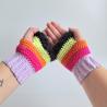 Thumbnail for Gehaakte handschoenen - gehaakte vingerloze handschoenen | Lila, knalroze, oranje, limoengroen en zwart