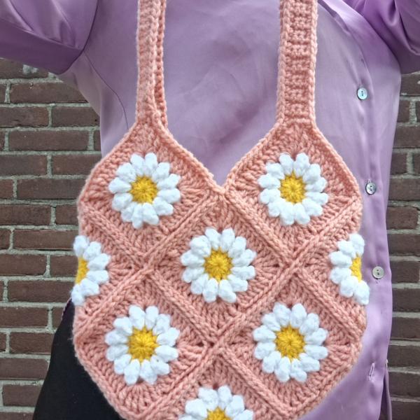 Gehaakte tas | Roze madeliefjes